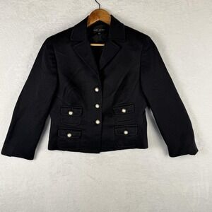 Adrianna‎ Blazer Womens 10 Black Silk Blend Pearl Button Short Jacket Tailored